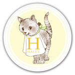 Name Doodles - Personalized Melamine Plates (Whimsical Kitty Yellow) (WAB-P5Y)